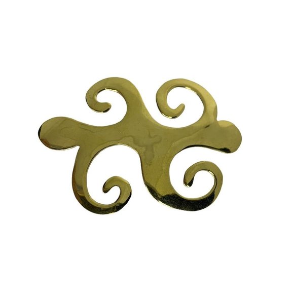 Vintage Signed 1996 "S.H." Swirl Brooch Goldtone Statement 2.5" l x 2"h - Picture 1 of 8